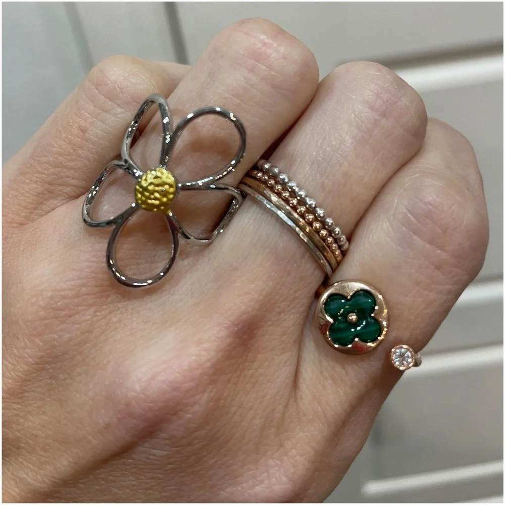 Silver Tone Flower Adjustable Boho Ring - Picture 6 of 6